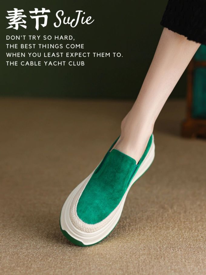 平底 圆头 低帮 一脚蹬 深口鞋 皮革 