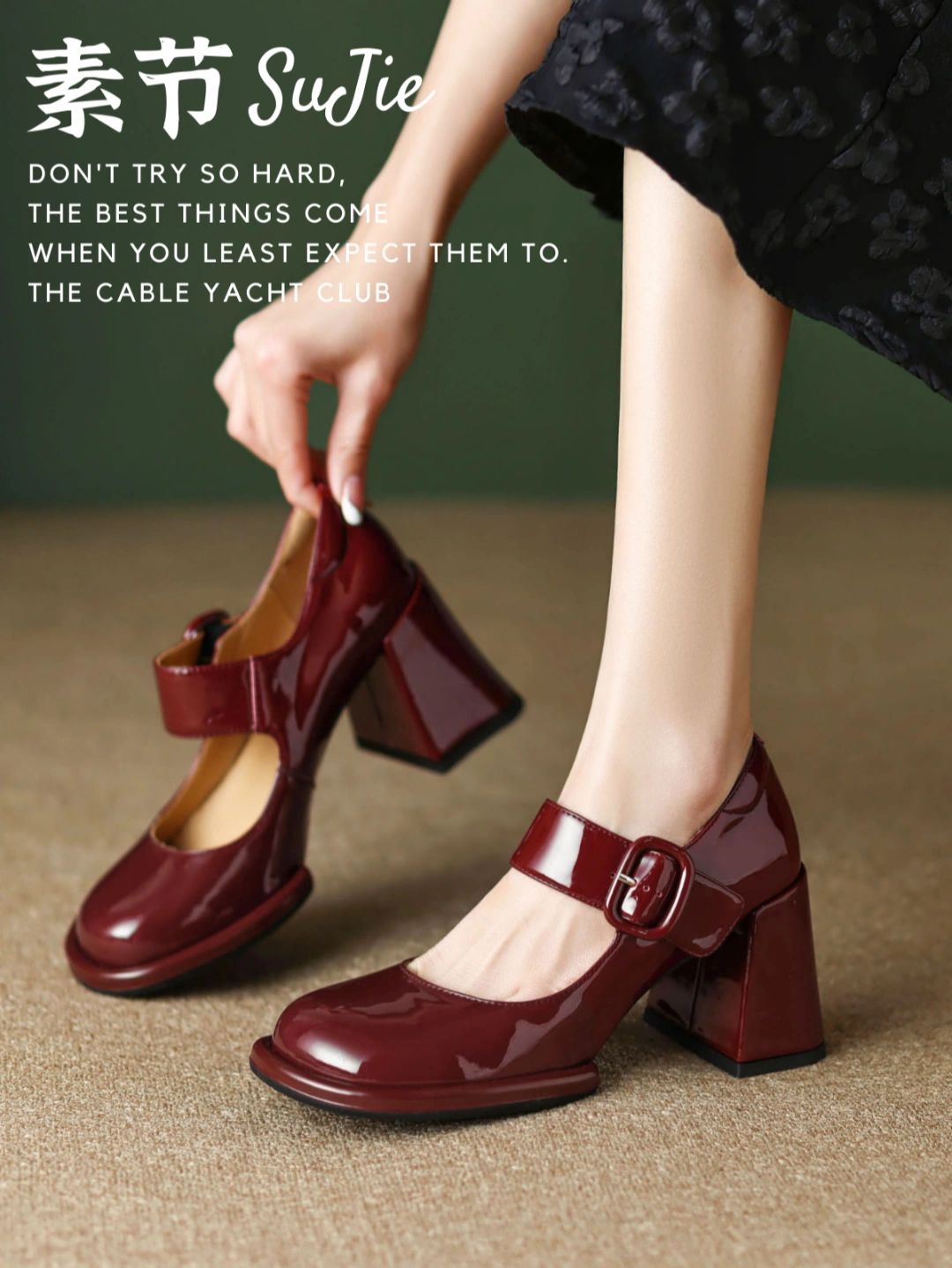 粗跟 高跟 圆头 低帮 袢扣 中口鞋 皮革  - VALI鞋履AI设计主图