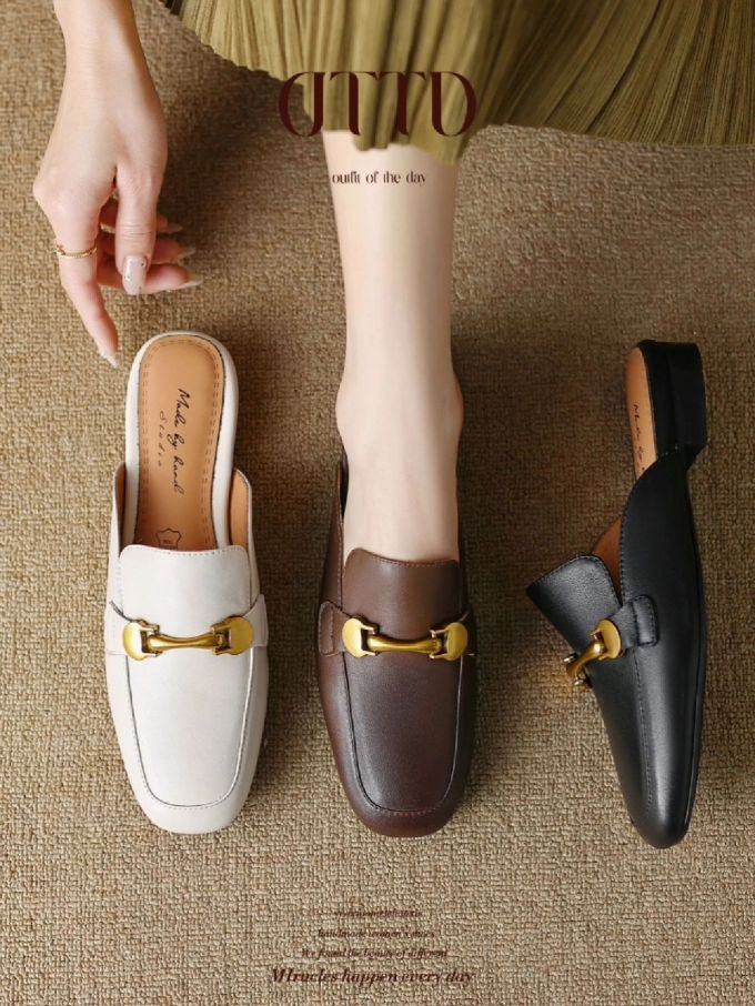 低跟 一脚蹬 皮革 