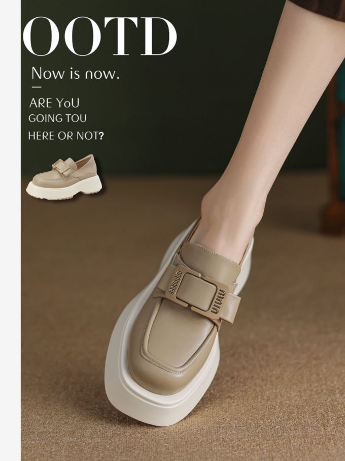 方头 低帮 一脚蹬 深口鞋 皮革 