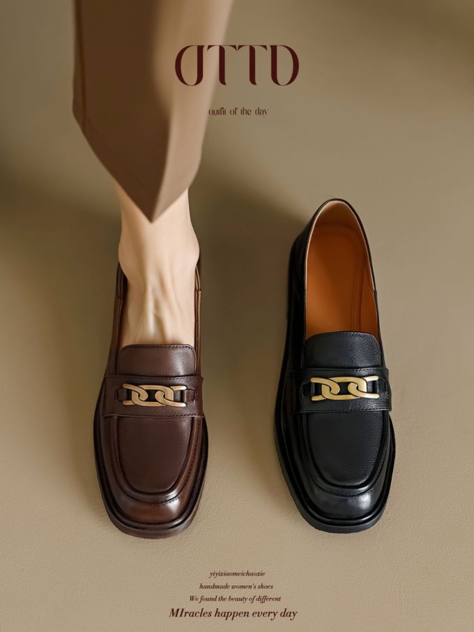 方头 低帮 一脚蹬 深口鞋 皮革 