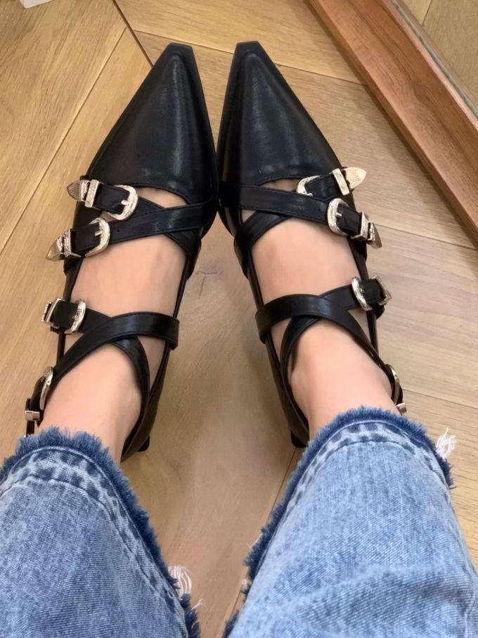 尖头 袢扣 浅口鞋 