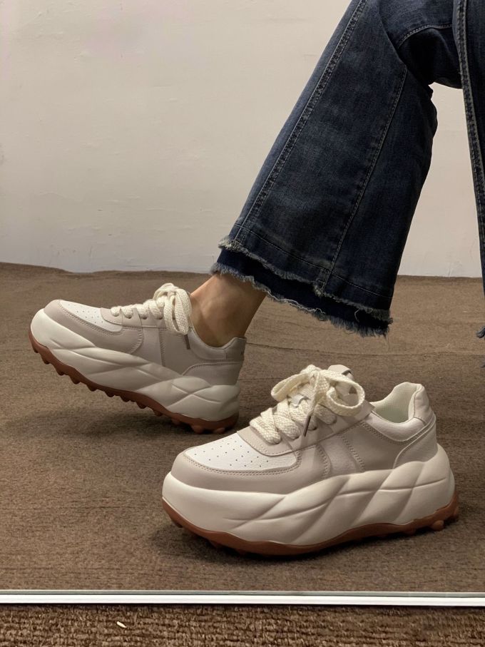 厚底 圆头 低帮 系带 深口鞋 皮革 