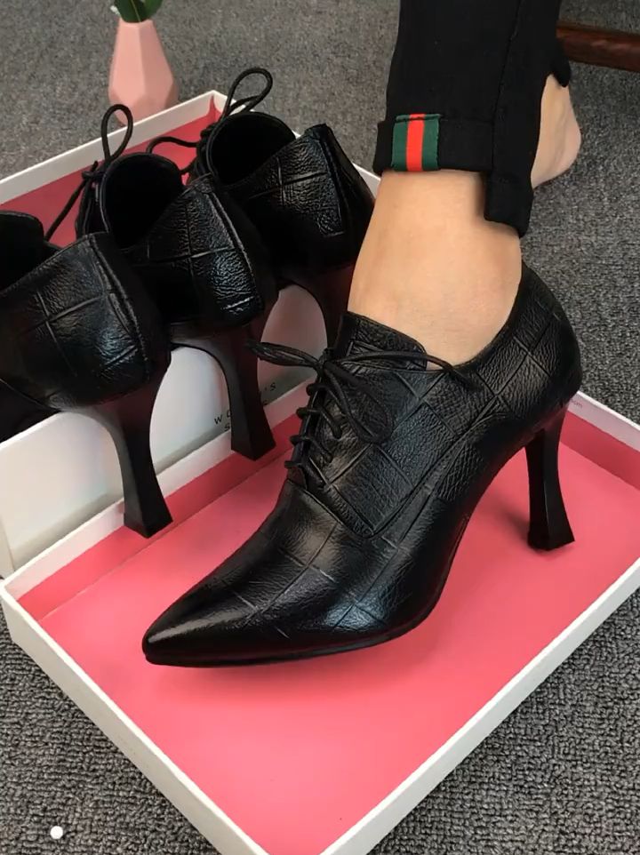 高跟 尖头 低帮 系带 深口鞋 皮革  - VALI鞋履AI设计主图