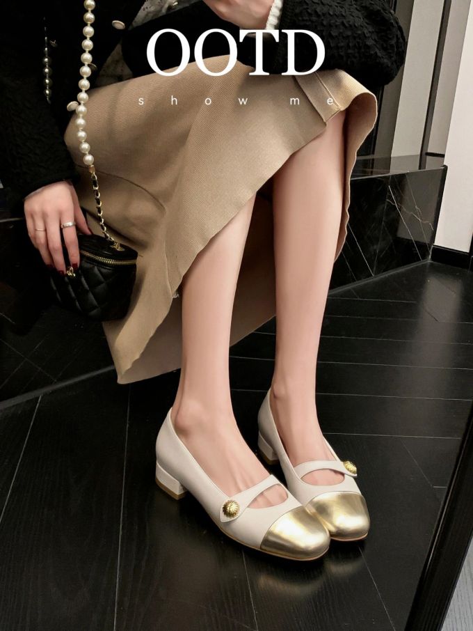 粗跟 低跟 圆头 低帮 袢扣 浅口鞋 皮革 