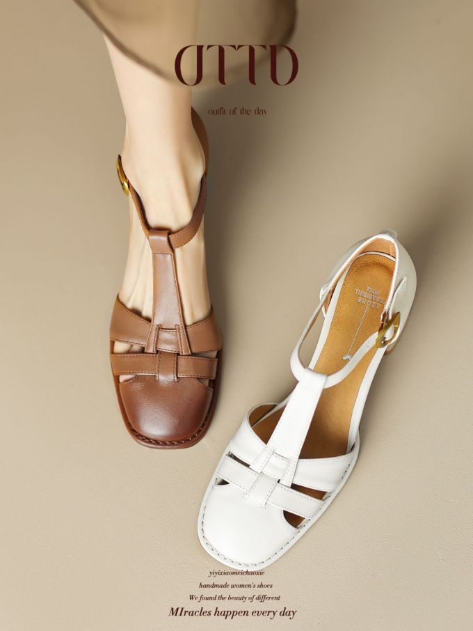 方头 低帮 袢扣 中口鞋 皮革 