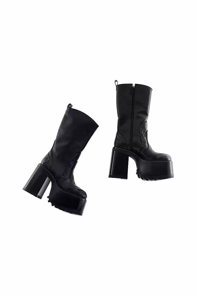 粗跟 高跟 低筒 皮革 