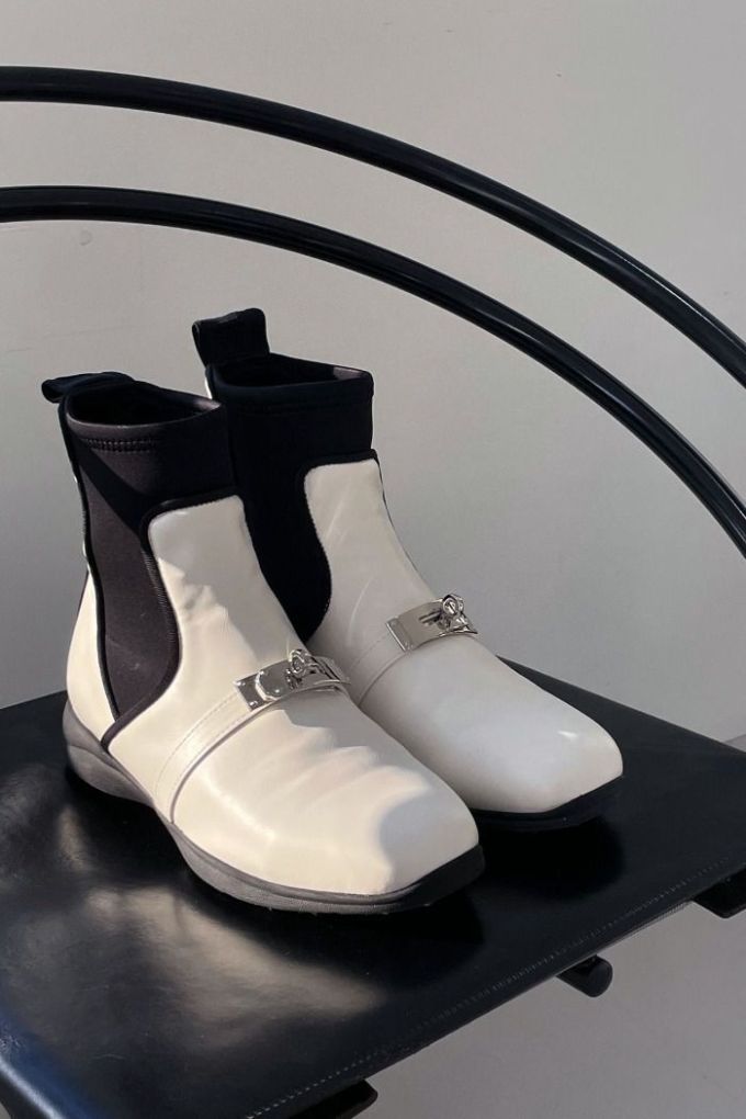 粗跟 低跟 圆头 松紧带 低筒 皮革 