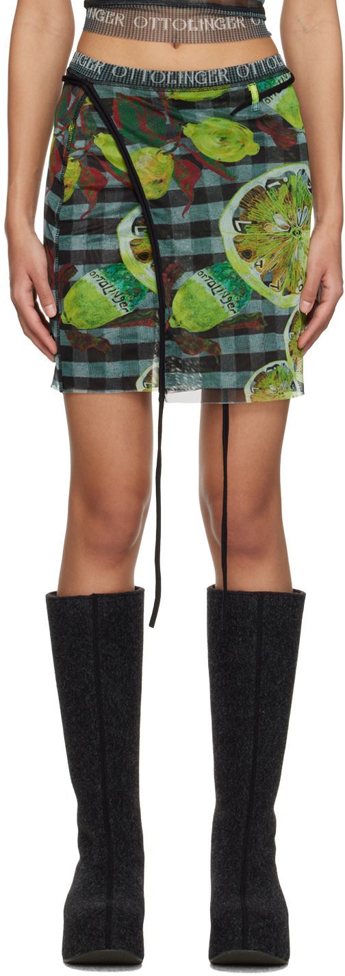 H型 植物/花卉 格纹/菱格 印花 海盗黑 金刚鹦鹉绿色 Y2K 辣妹 