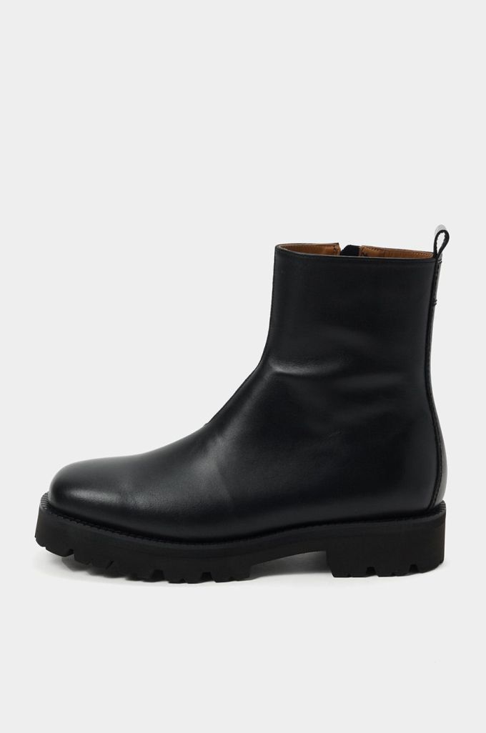 粗跟 中跟 低筒 皮革 