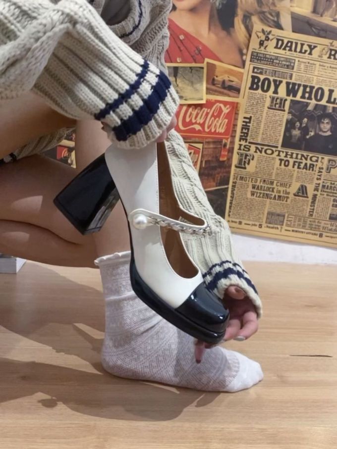 高跟 圆头 鱼嘴 皮革 