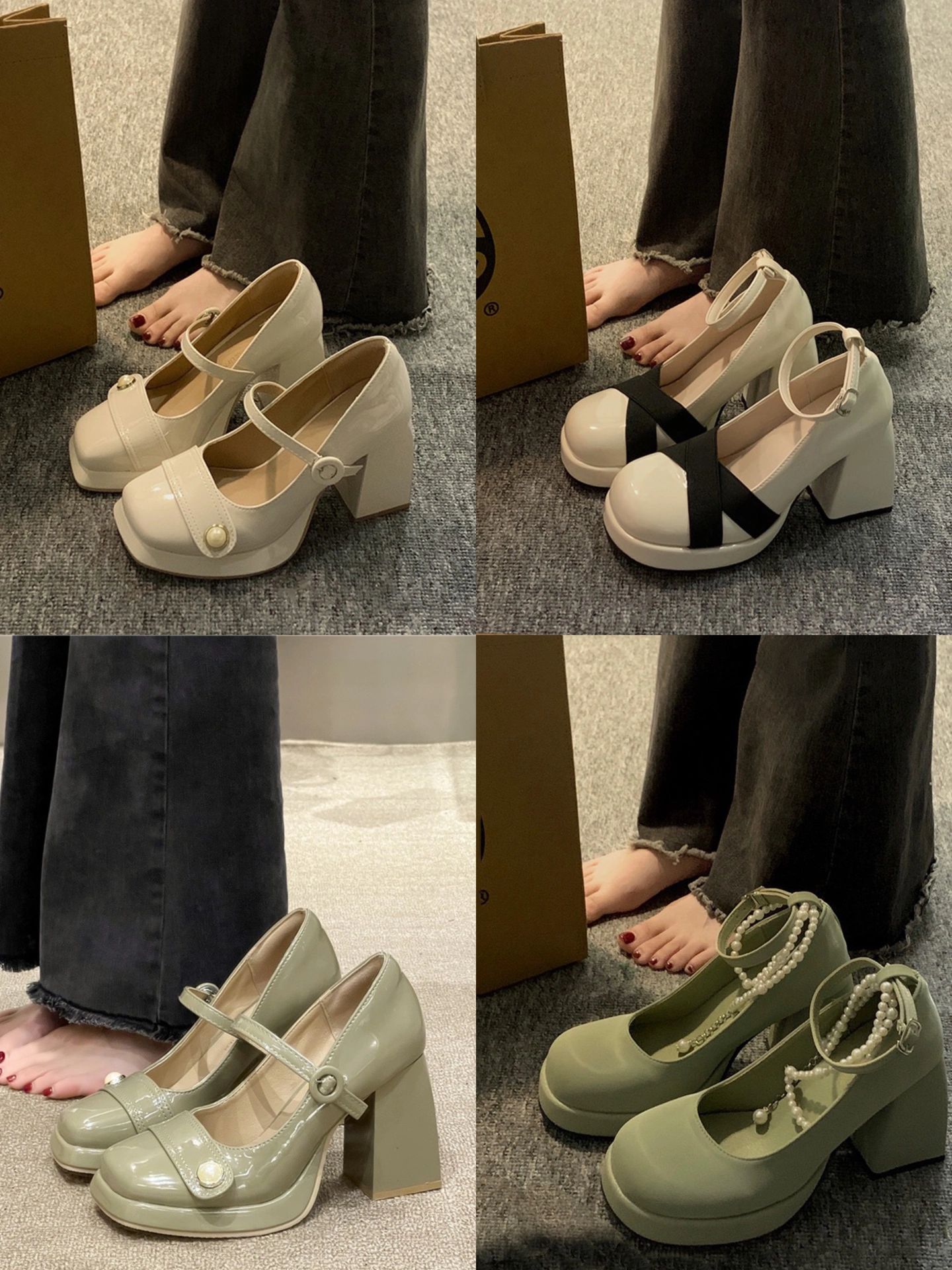 粗跟 中跟 圆头 低帮 袢扣 中口鞋 皮革  - VALI鞋履AI设计主图