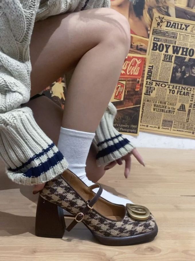 粗跟 中跟 圆头 低帮 袢扣 浅口鞋 