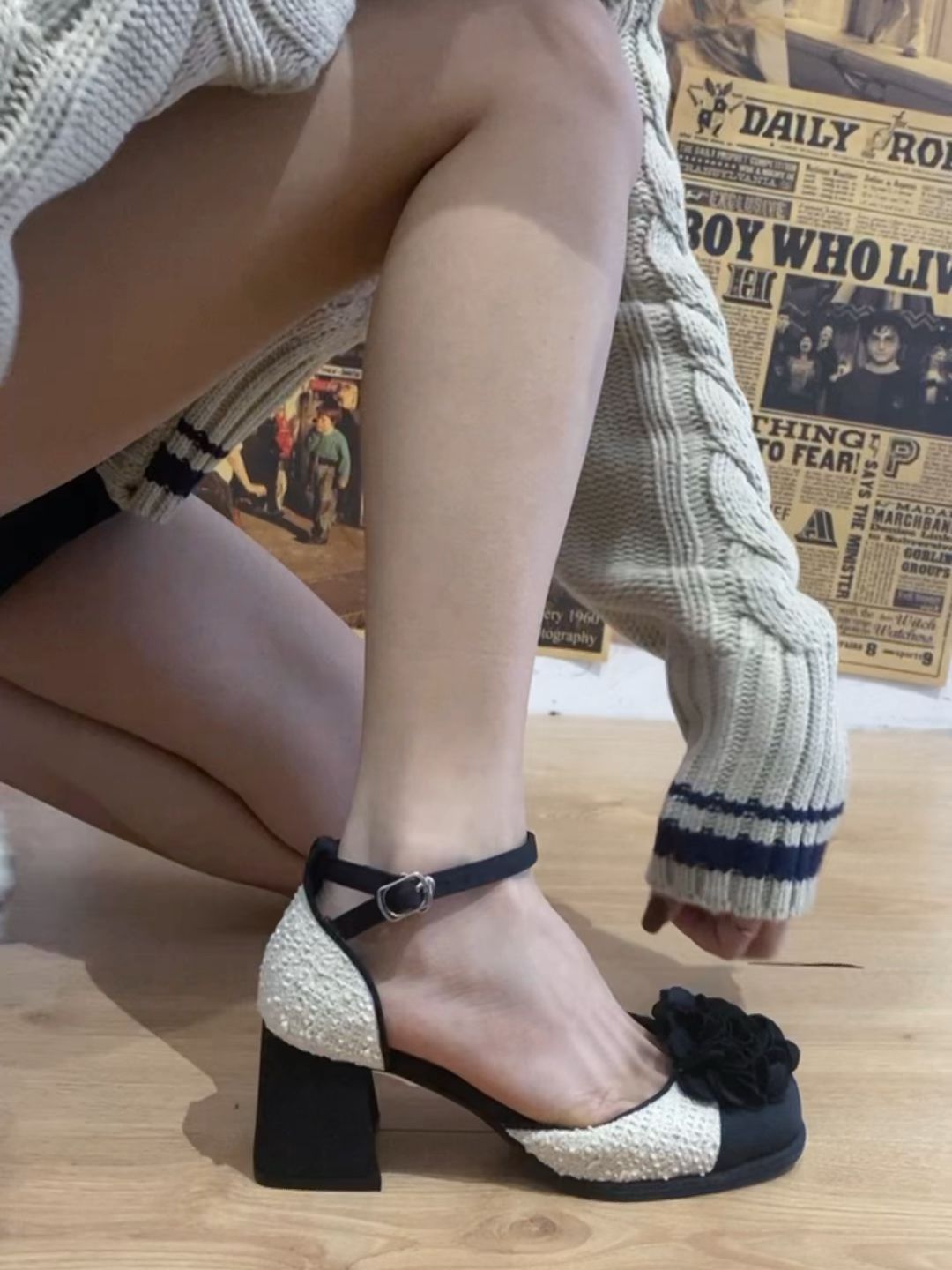 粗跟 中跟 圆头 低帮 袢扣 浅口鞋 皮革  - VALI鞋履AI设计主图