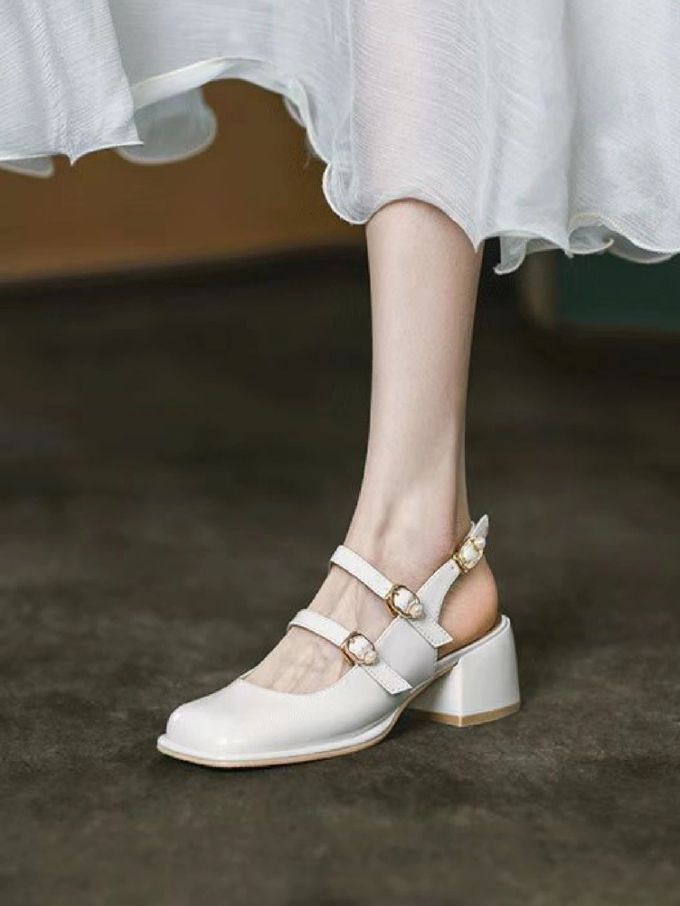 粗跟 中跟 方头 低帮 袢扣 浅口鞋 皮革 