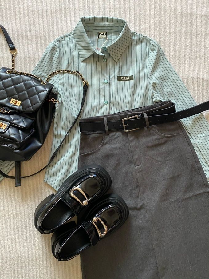 棉麻 衬衫领 条纹/波纹 海青灰色 鸭蛋青 青铜色 基础扣饰 