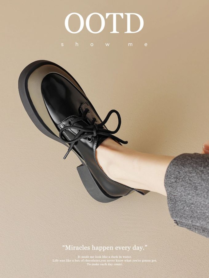 粗跟 低跟 圆头 低帮 系带 深口鞋 皮革 