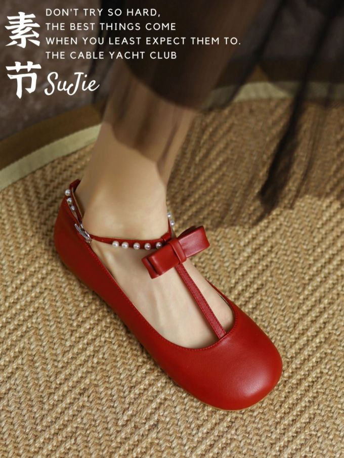 平底 圆头 低帮 袢扣 中口鞋 皮革 