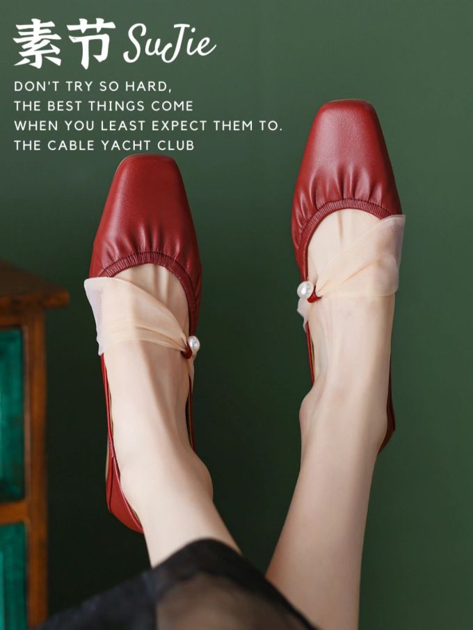 方头 低帮 浅口鞋 皮革 