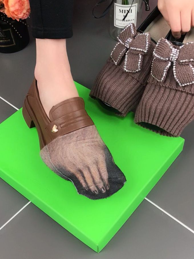 粗跟 低跟 圆头 低帮 一脚蹬 深口鞋 皮革 