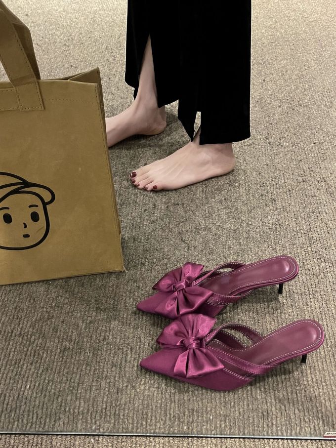 中跟 尖头 一脚蹬 