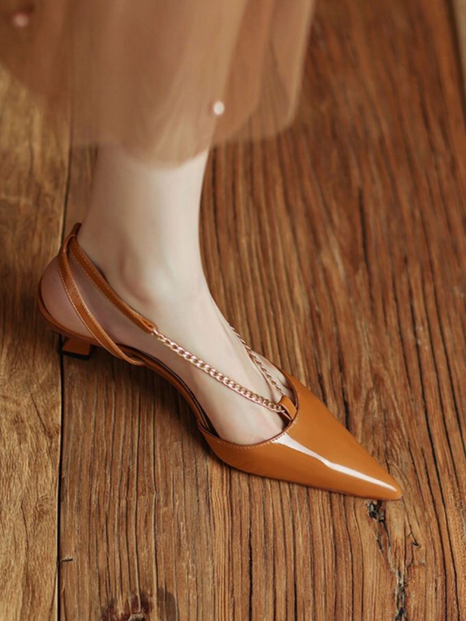 低跟 粗跟 无帮 一脚蹬 皮革 