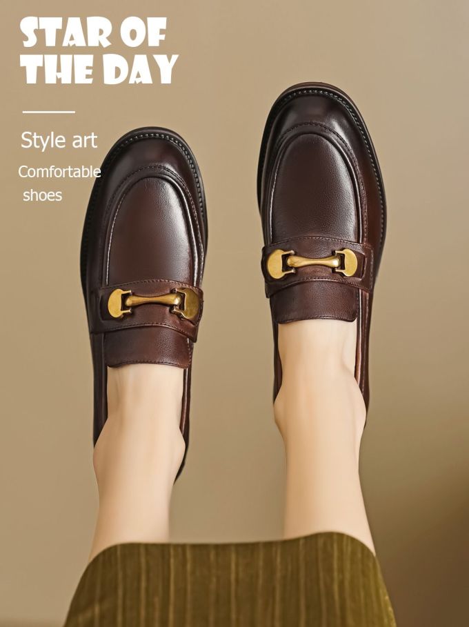 圆头 低帮 一脚蹬 深口鞋 皮革 