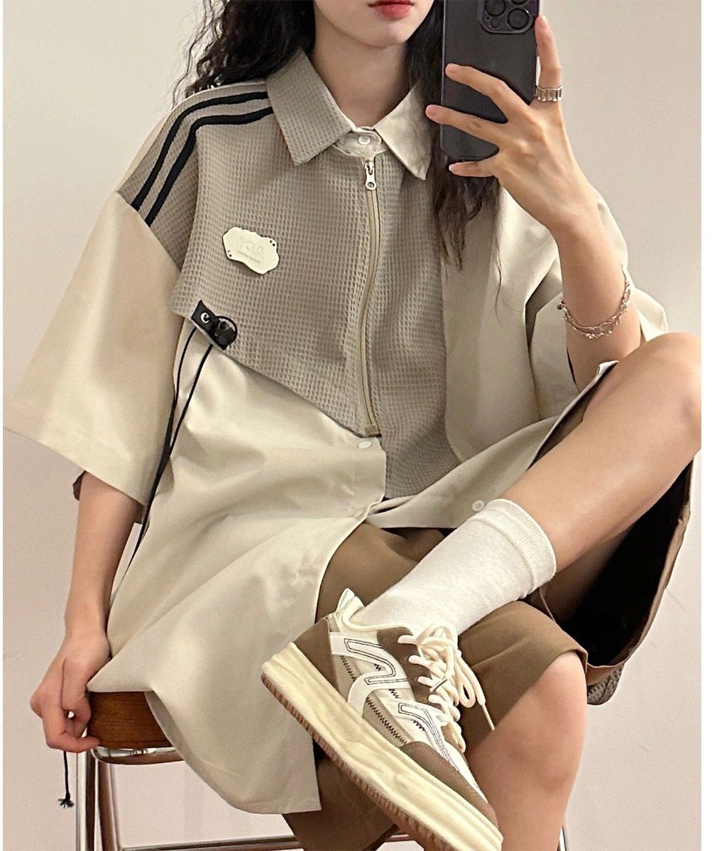 H型 翻领 撞色/渐变 拼接 浅蜜黄 浅棕褐色 基础扣饰 都市  - VALI鞋履AI设计主图