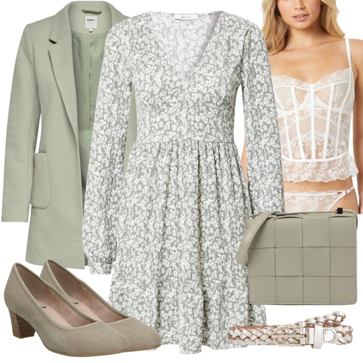 雪纺 X型 V领 碎花 印花 银色 云白 蒸气灰 淑女 田园风  - VALI鞋履AI设计主图