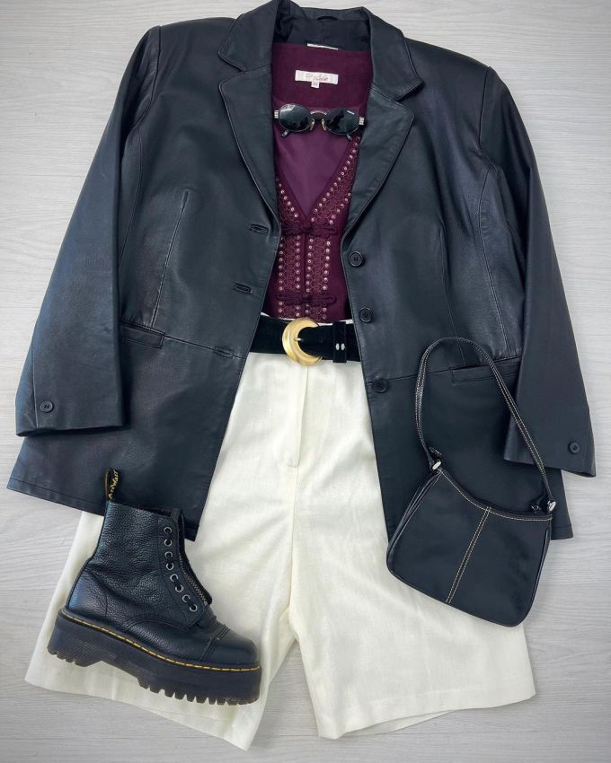 皮革面料 H型 翻驳领 深蓝黑色 基础扣饰 都市 