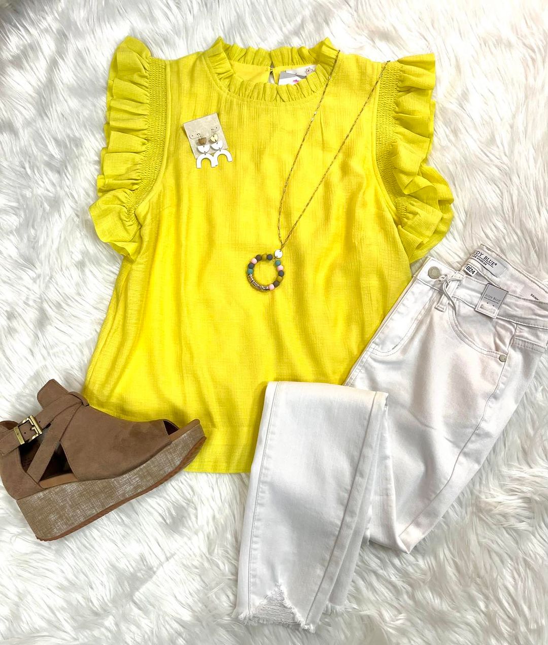 毛纺 T型 荷叶边 细针 亮黄色 深亮黄色 炽黄色  - VALI鞋履AI设计主图