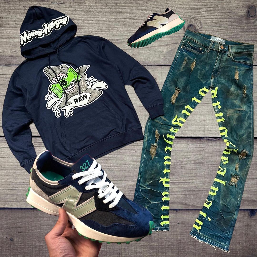 针织面料 H型 连帽领 动物图案 卡通次元 文字图案 印花 深蓝黑色  - VALI鞋履AI设计主图