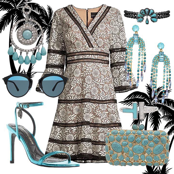 蕾丝面料 X型 V领 传统图案 撞色/渐变 印花 边缘装饰 巧克力棕色 爪哇色  - VALI鞋履AI设计主图