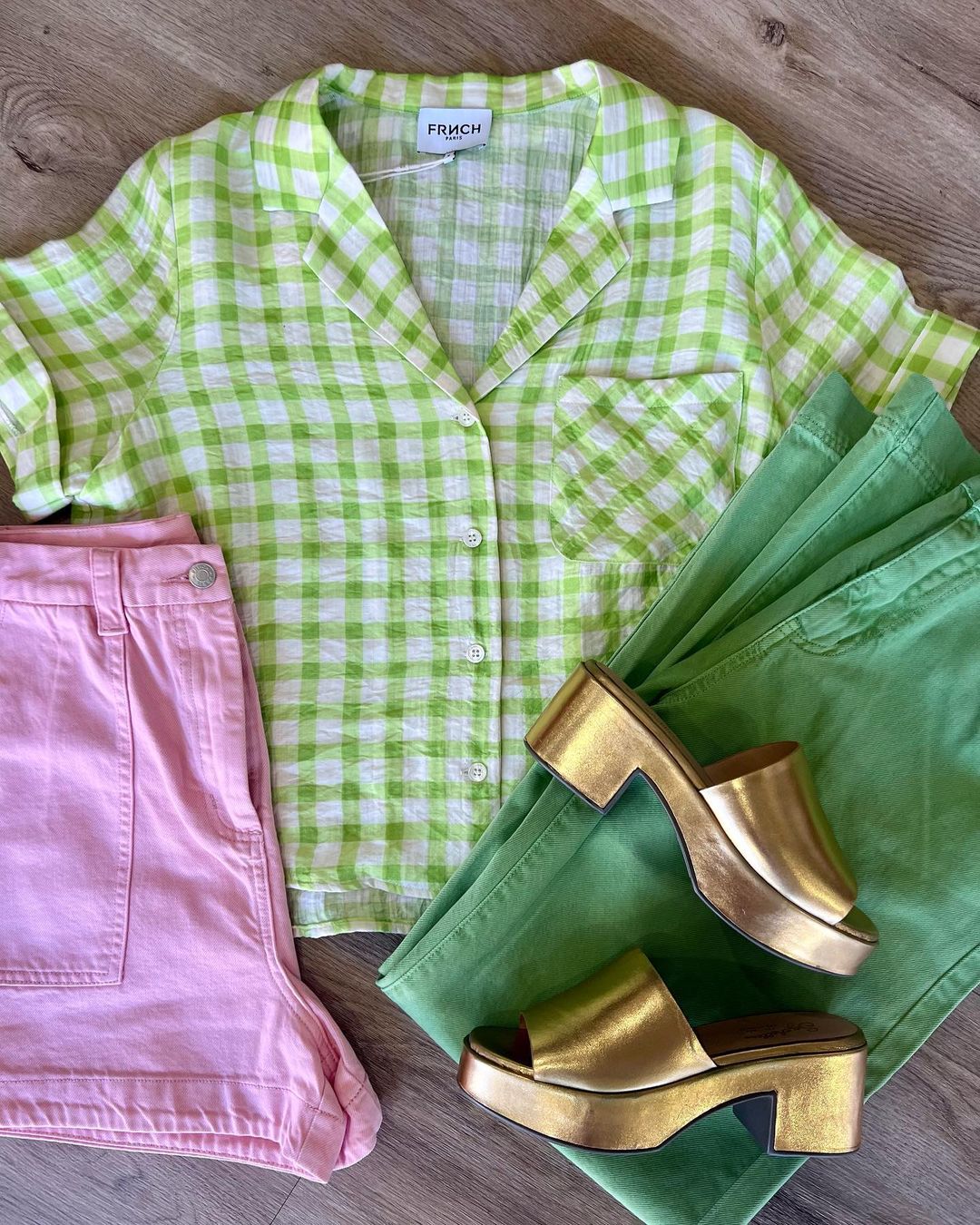 棉麻 H型 翻驳领 格纹/菱格 莴苣绿 浅果绿 碎肉 基础扣饰  - VALI鞋履AI设计主图