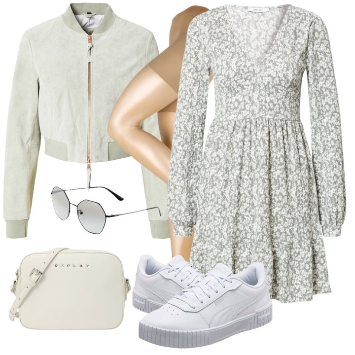 雪纺 X型 V领 碎花 印花 银色 云白 蒸气灰  - VALI鞋履AI设计主图