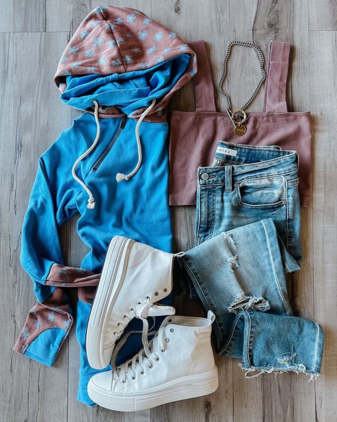 针织面料 连帽领 边缘装饰 亮蓝 德累斯顿蓝 基础绳带 