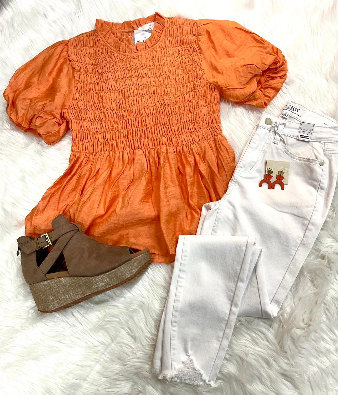 棉麻 X型 圆形领 抽褶 打揽 橙皮 棒冰橙 琥珀光橘  - VALI鞋履AI设计主图