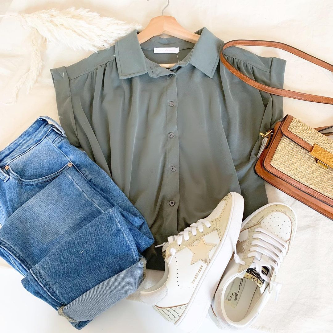 雪纺 衬衫领 抽褶 夜雾色 烟熏橄榄色 基础扣饰  - VALI鞋履AI设计主图