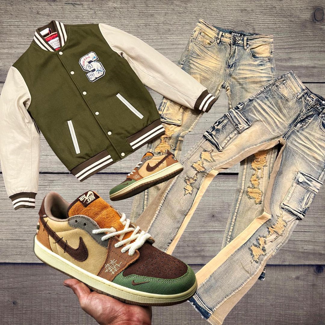 棒球领 文字图案 撞色/渐变 拼接 贴布绣 边缘装饰 暗冷杉绿 奶油霜白 基础扣饰 徽章  - VALI鞋履AI设计主图