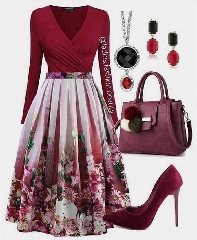 A型 V领 植物/花卉 撞色/渐变 抽褶 褶裥 拼接 印花 大黄果色 滑板车红 宫廷 