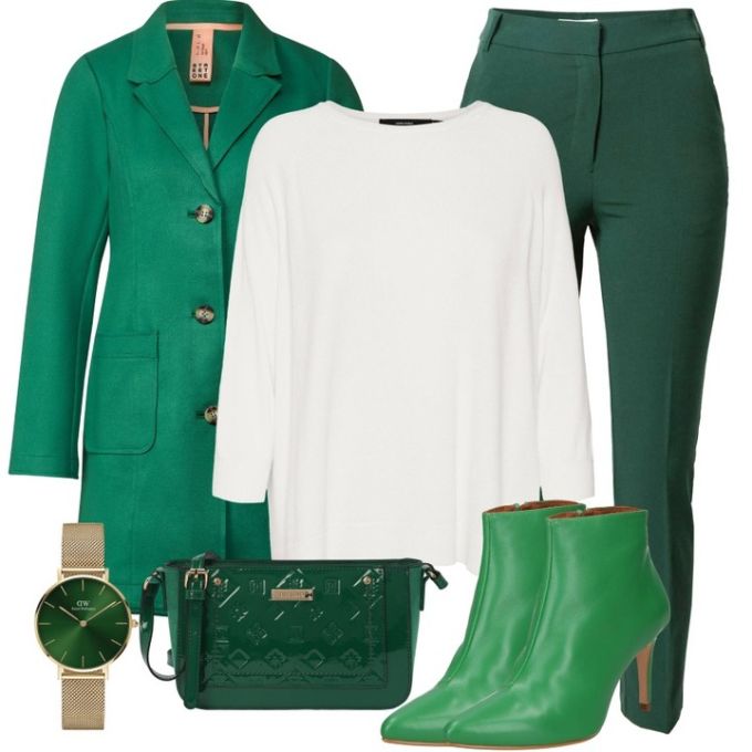 呢绒 H型 翻驳领 松绿色 云白 基础扣饰 