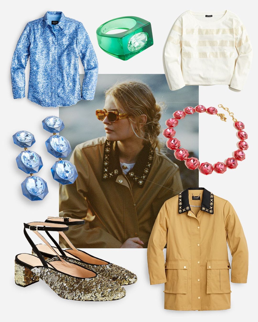 翻领 钉珠-亮片 边缘装饰 橄榄酱色 基础扣饰 都市  - VALI鞋履AI设计主图