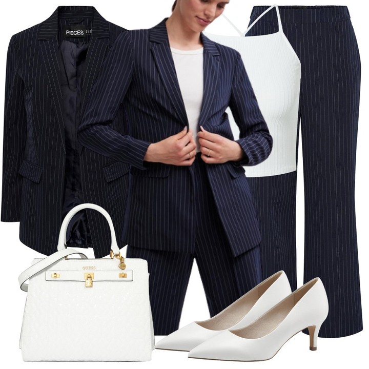 正装面料 翻驳领 条纹/波纹 夜蓝色 基础扣饰 职业通勤 都市  - VALI鞋履AI设计主图