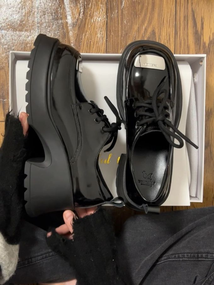 厚底 系带 皮革 