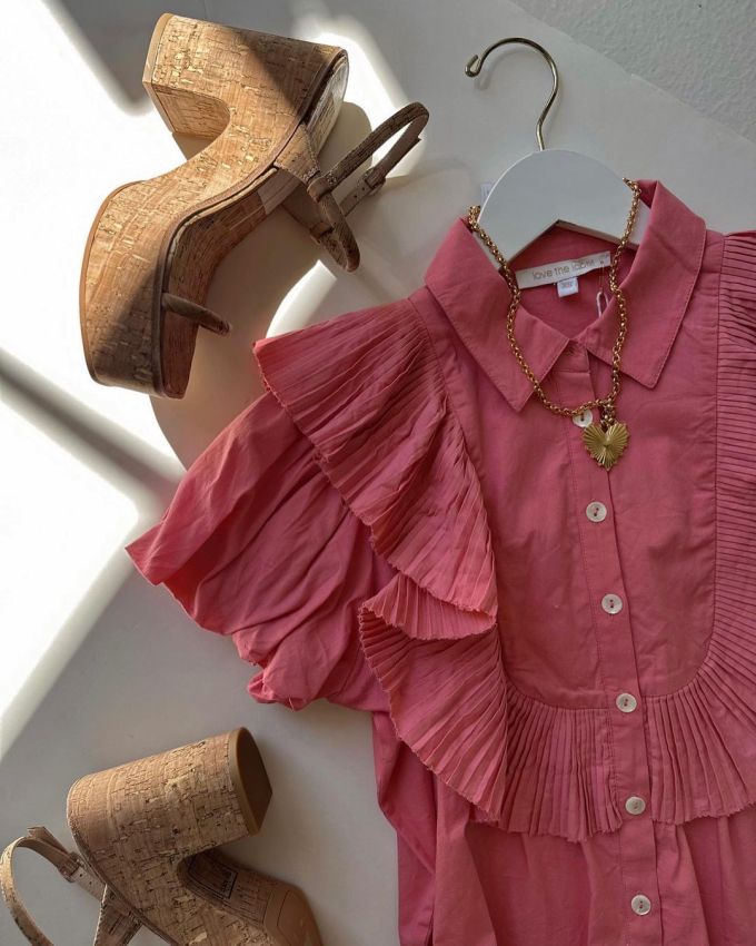 棉麻 不对称 抽褶 荷叶边 大丽花红 里约红 冬青果色 基础扣饰 