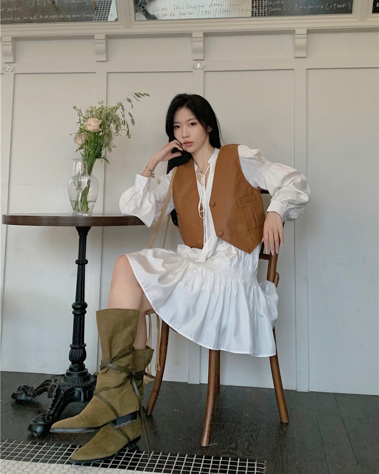 棉麻 H型 抽褶 烤山核桃棕 蒸汽蓝色 基础扣饰  - VALI鞋履AI设计主图