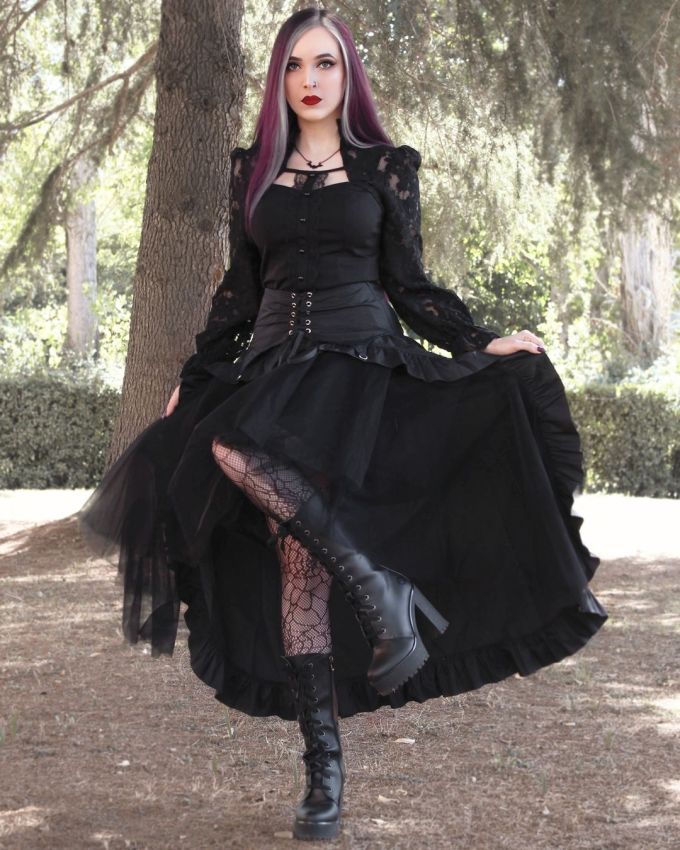 纱 A型 层叠 抽褶 荷叶边 踢踏舞鞋色 洛丽塔 哥特风 