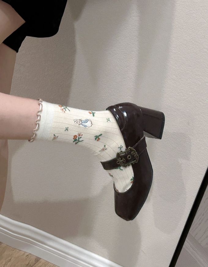 方头 袢扣 中口鞋 皮革 