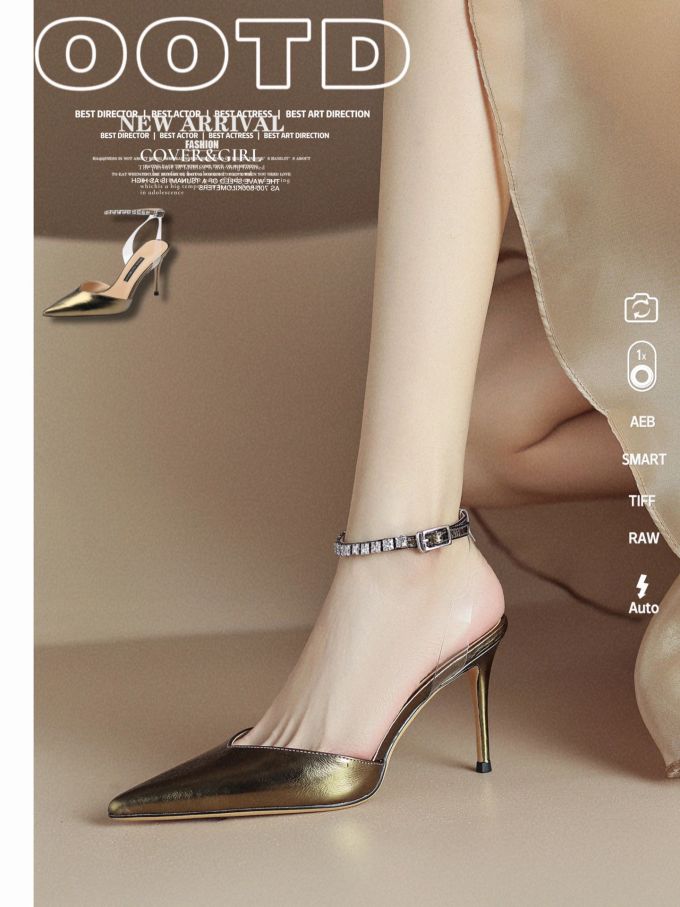 高跟 细跟 无帮 袢扣 皮革 