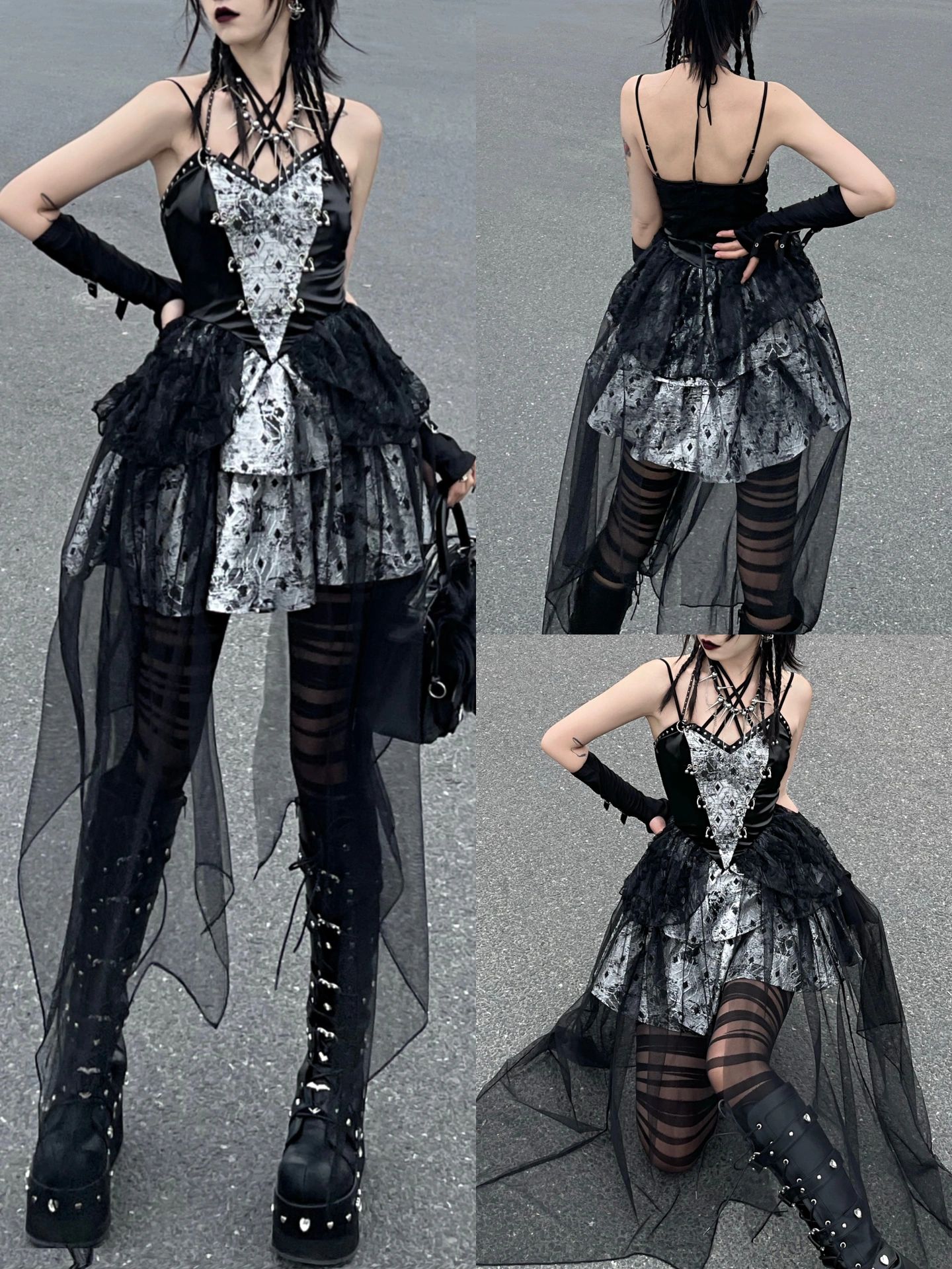 A型 抹胸领 撞色/渐变 层叠 蓝黑色 哥特风  - VALI鞋履AI设计主图